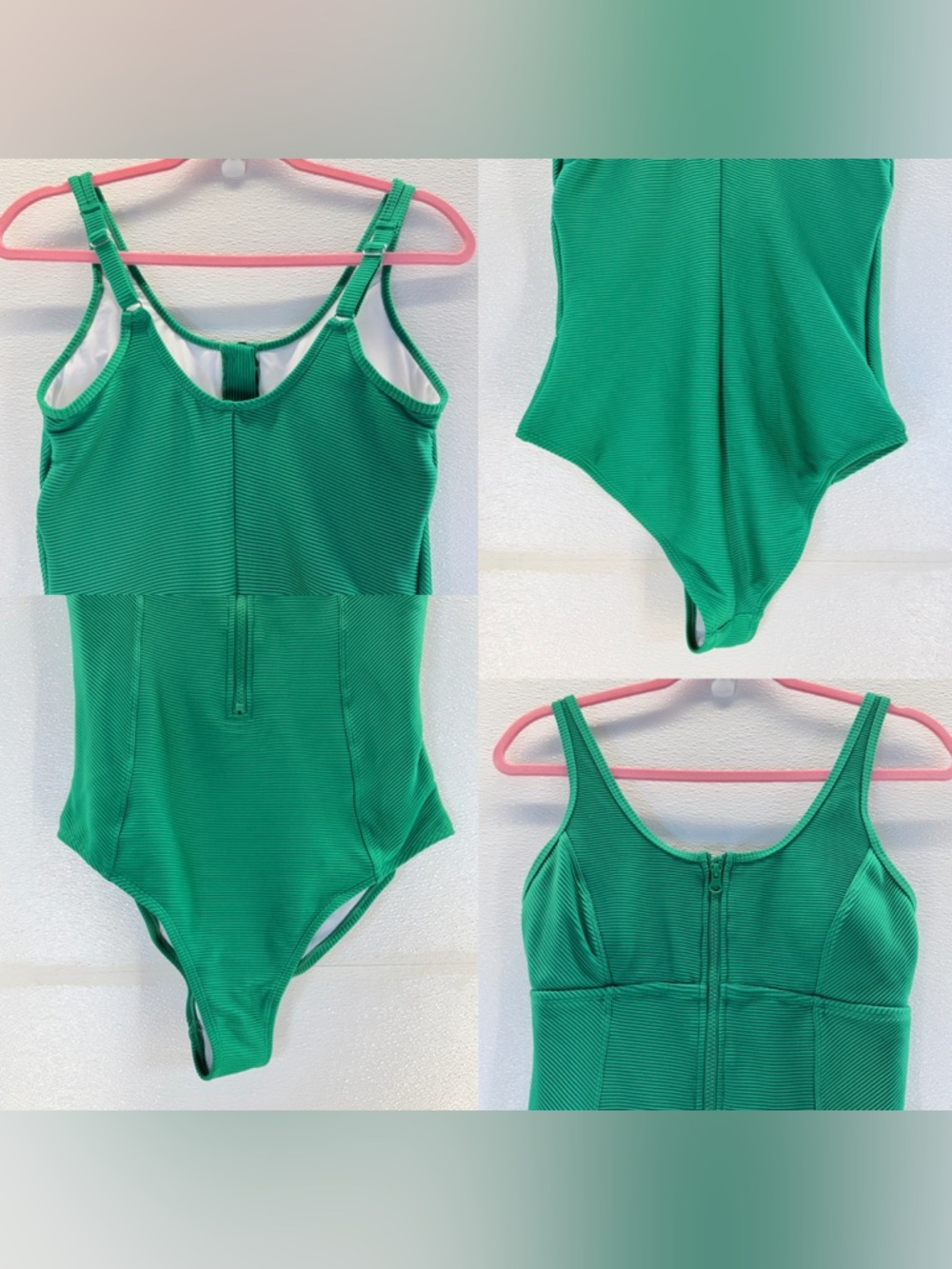 Cupshe Green Ribbed One Piece Swimsuit Size‎ L NWT Zip Front - Picture 16 of 17